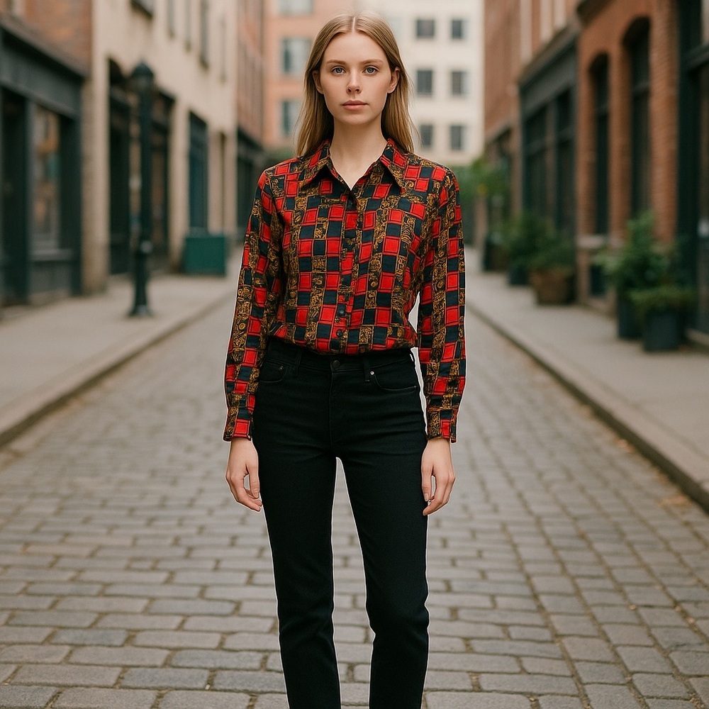 Talbots Jewel Print Gem Button Down Blouse SILK